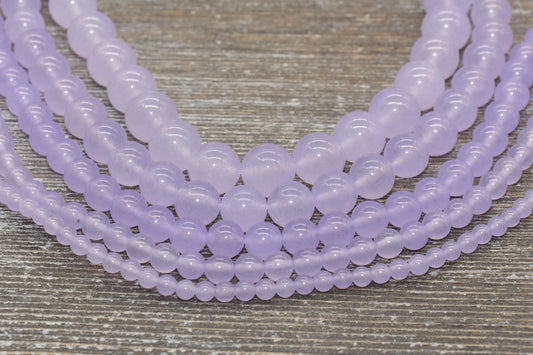light Purple Jade Beads, Smooth Gemstone Round Loose Beads, Sizes 4mm 6mm 8mm 10mm 12mm, Full Strand 15.5" #203