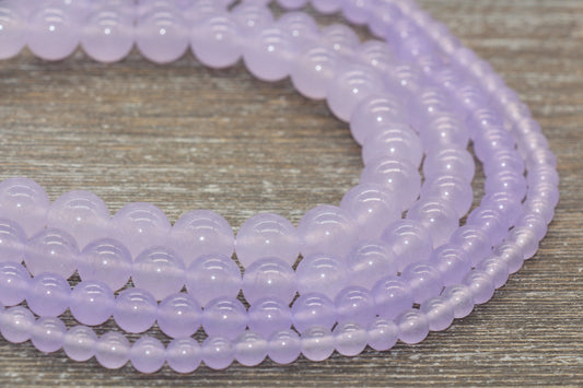 light Purple Jade Beads, Smooth Gemstone Round Loose Beads, Sizes 4mm 6mm 8mm 10mm 12mm, Full Strand 15.5" #203