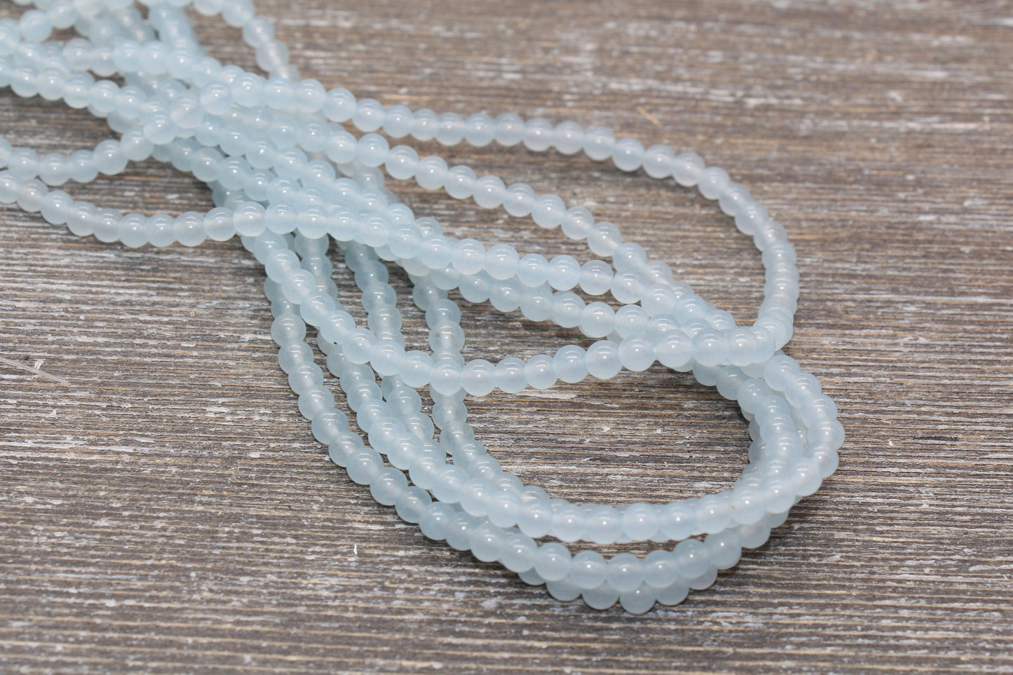 Light Blue Jade Beads, Smooth Gemstone Round Loose Beads, Sizes 4mm 6mm 8mm 10mm 12mm, Full Strand 15.5" #204