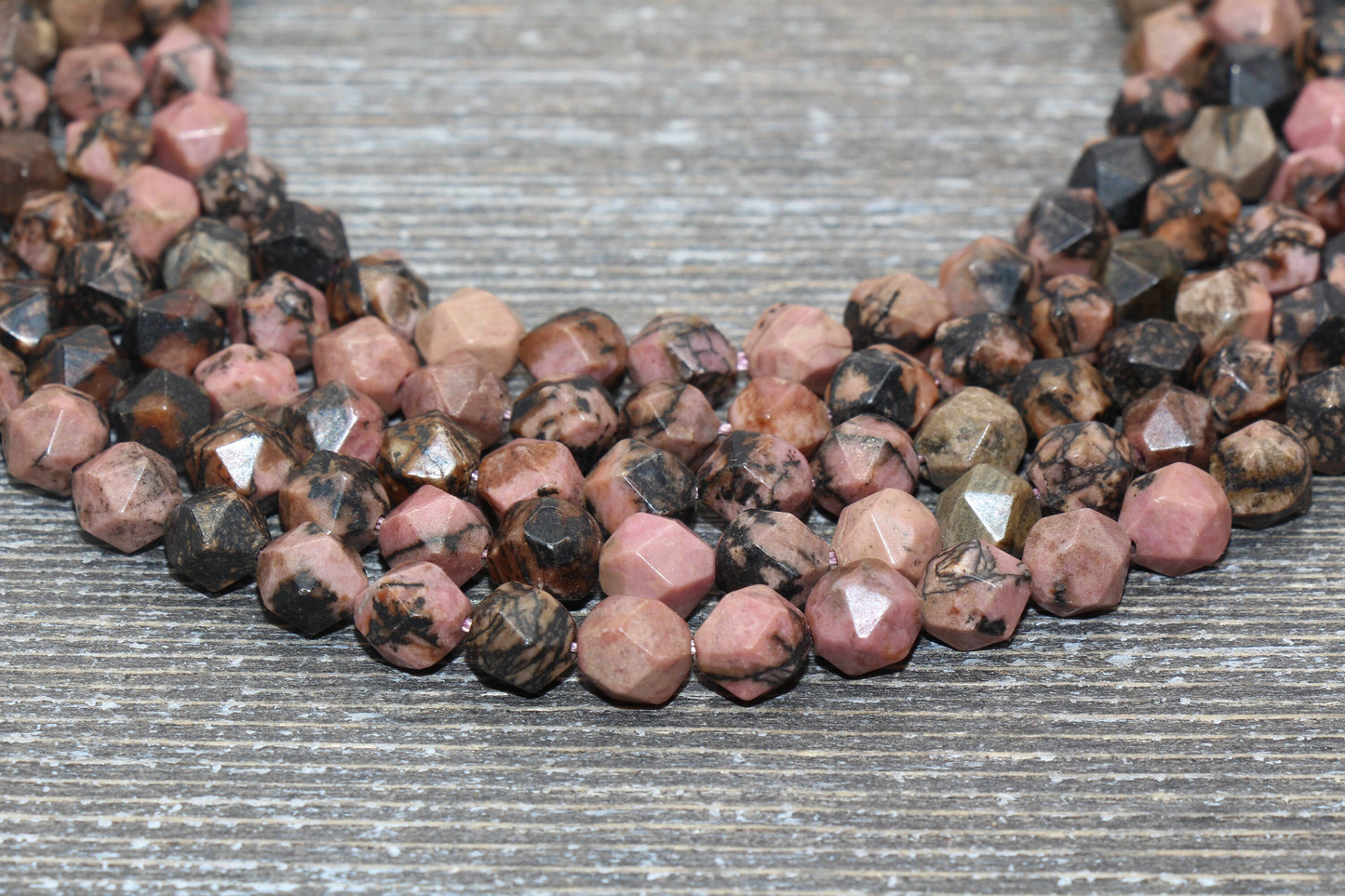 8mm Faceted Rhodonite Jasper Beads, Gemstone Faceted Beads, Star Cut Beads Full Strand 15.5"