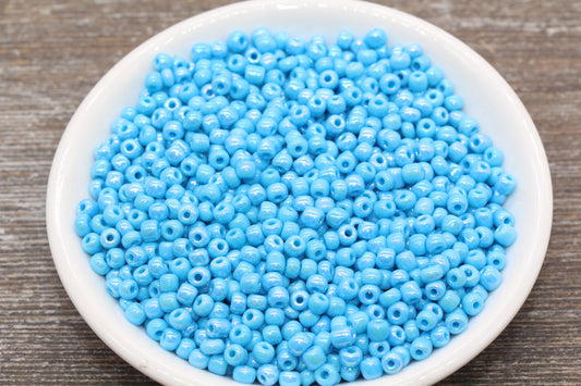 Iridescent Glass Seed Beads, 4mm 6/0 Glass Round Seed Beads, Blue AB Opaque Seed Beads, Rocailles Beads, Beading Supplies #1411