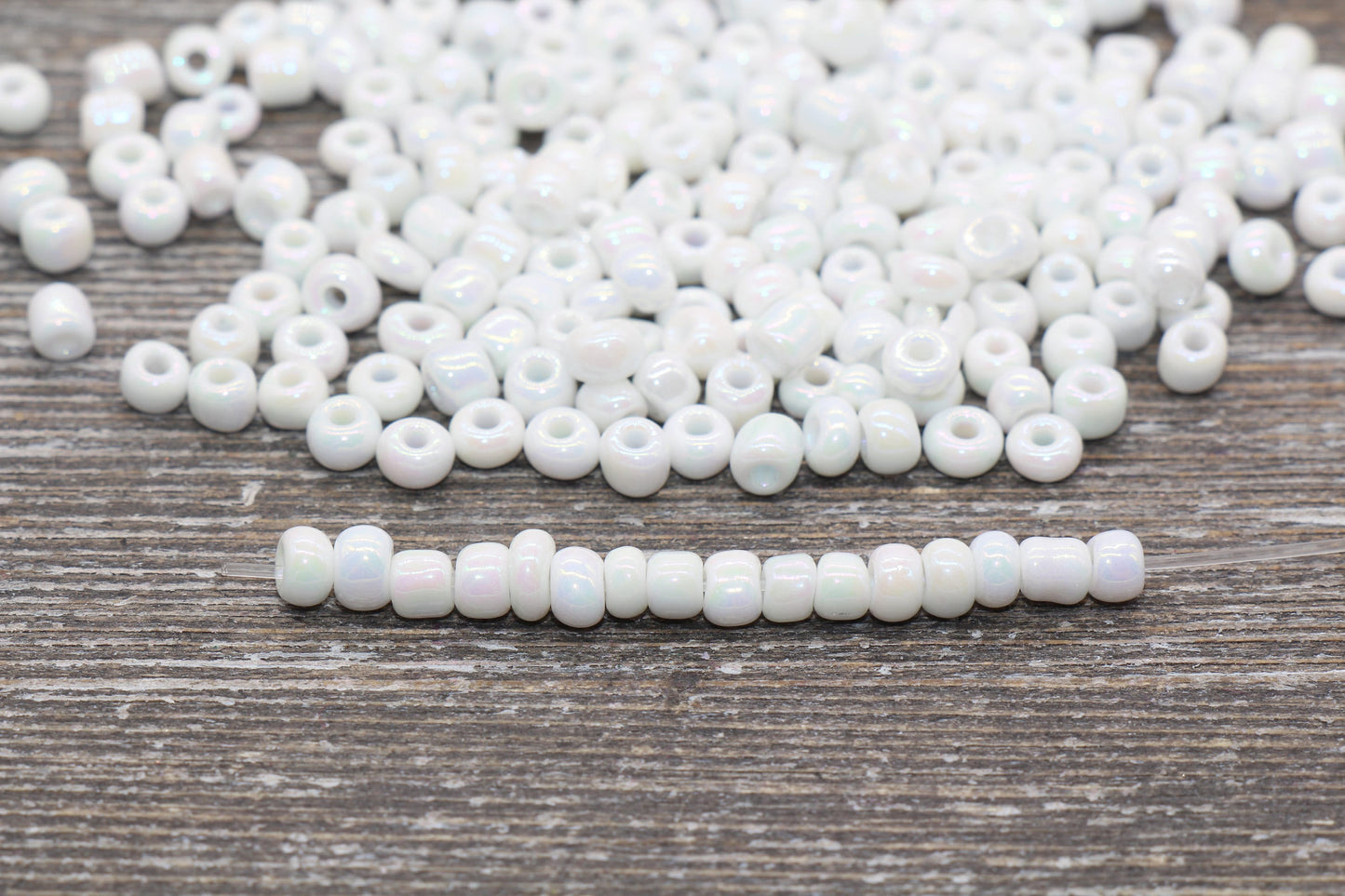 Iridescent Glass Seed Beads, 4mm 6/0 Glass Round Seed Beads, White AB Opaque Seed Beads, Rocailles Beads, Beading Supplies #1415