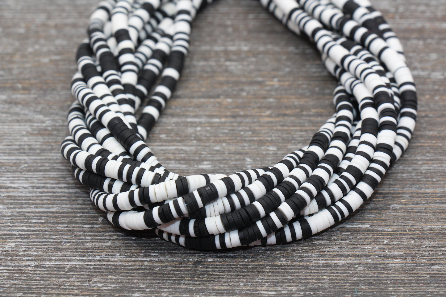 4mm Black and White Heishi Beads, Multicolored Polymer Clay Disc Beads, Rainbow African Disc Beads, Vinyl Heishi, 16 inch Strand #163