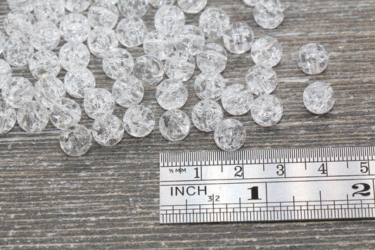 8mm Clear Crackle Gumball Beads, Acrylic Crackle Loose Beads, Bubblegum Beads, Chunky Beads, Smooth Round Plastic Beads #1534