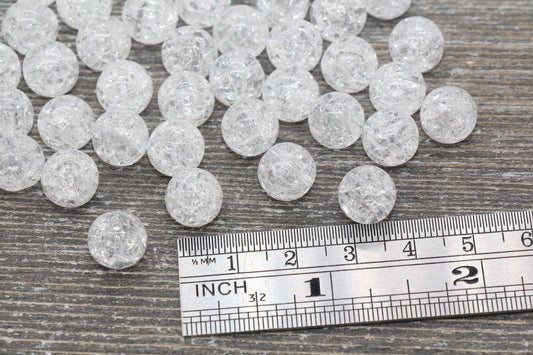 10mm Clear Crackle Gumball Beads, Acrylic Crackle Loose Beads, Bubblegum Beads, Chunky Beads, Smooth Round Plastic Beads #1535