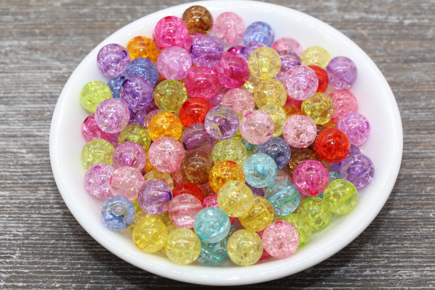 10mm Multicolored Crackle Gumball Beads, Acrylic Crackle Loose Beads, Bubblegum Beads, Chunky Beads, Smooth Round Plastic Beads #1543