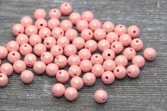 8mm Peach Shimmer Gumball Beads, Round Acrylic Loose Beads, Bubblegum Beads, Chunky Beads, Smooth Round Plastic Beads #1562
