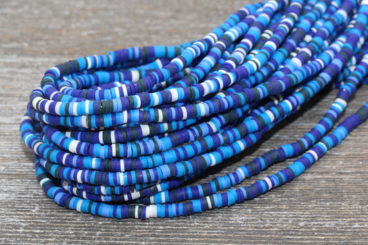 4mm Blue Multicolored Heishi Beads, Multicolored Polymer Clay Disc Beads, Rainbow African Disc Beads, Vinyl Heishi, 16 inch Strand #148