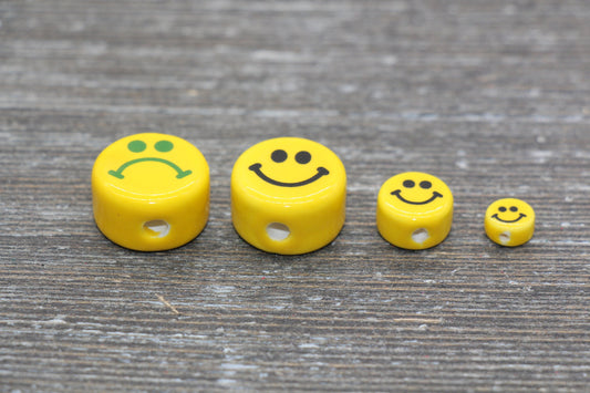 Ceramic Smiley Face Beads, Sad Face Beads, Happy Face Beads, Vertical Hole Beads, Yellow Happy Face Beads, Emoji Beads
