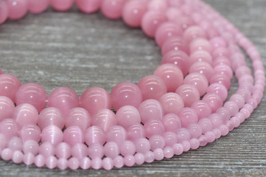 Pink Cat Eye Beads, Smooth Round Beads, Sizes 4mm 6mm 8mm 10mm 12mm, Full Strand 15.5 inch, #208