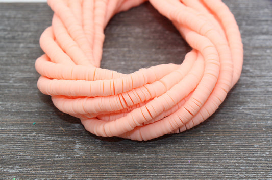 8mm Light Orange Heishi Beads, Light Orange Polymer Clay Disc Beads, African Disc Beads, Vinyl Heishi, 16 inch Strand #100