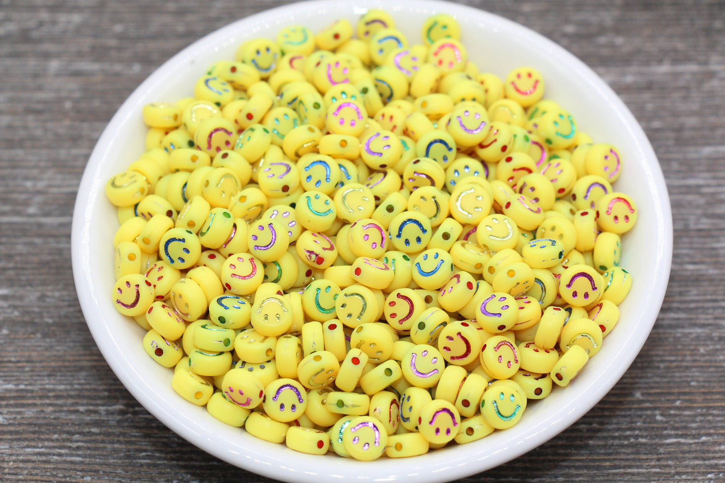 Multicolored Smiley Face Yellow Round Beads, Yellow Emoji Beads, Happy Face Beads, Plastic Round Beads Size 7mm #1613