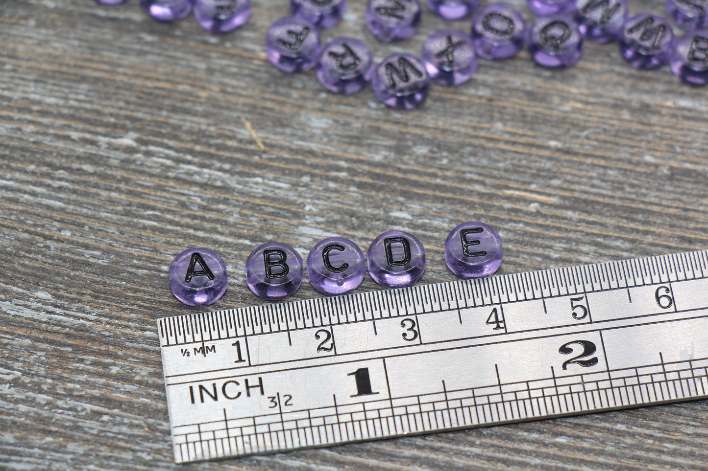 Purple Alphabet Letter Beads, Translucent Acrylic Purple Beads with Black Letters, Round Acrylic Beads, Mix Letters, Name Beads 7mm #1620