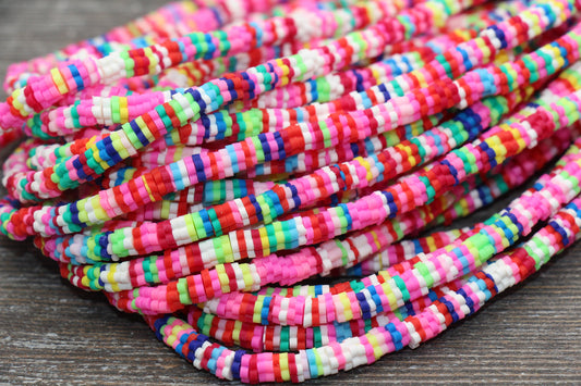 4mm Multicolored Flower Shape Heishi Beads, Polymer Clay Disc Beads, African Disc Beads, Vinyl Heishi, 16 inch Strand #197