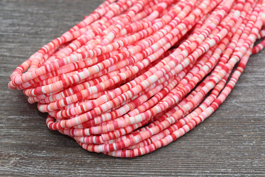 4mm Multicolored Pink Heishi Beads, Multicolored Polymer Clay Disc Beads, Rainbow African Disc Beads, Vinyl Heishi, 16 inch Strand #216