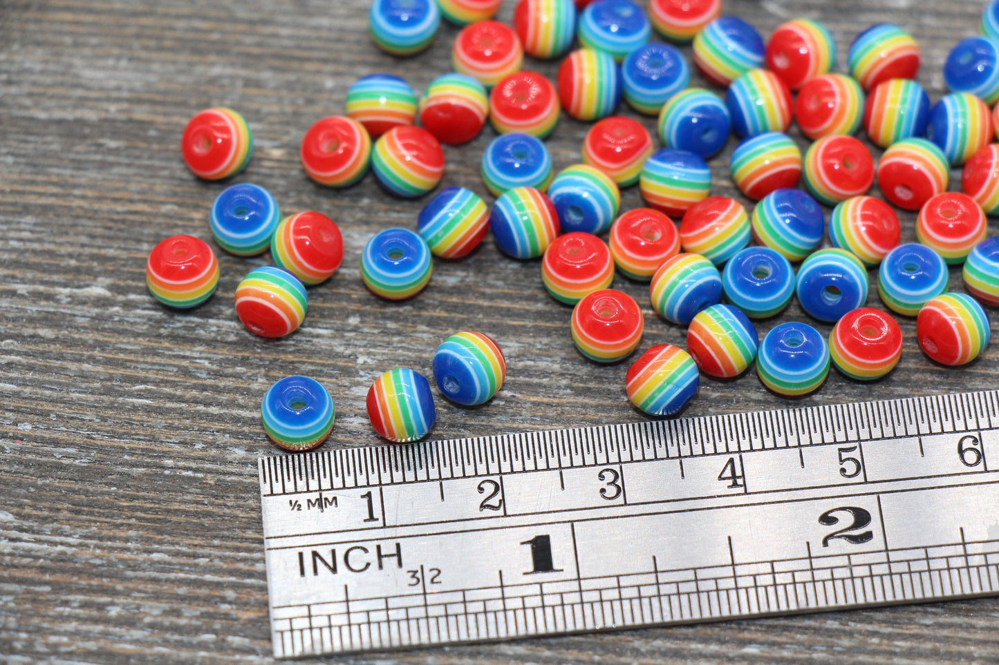 6mm Rainbow Striped Acrylic Beads, Round Acrylic Loose Beads, Striped Bubblegum Beads, Chunky Bubble Gum Beads, Round Plastic Beads #624