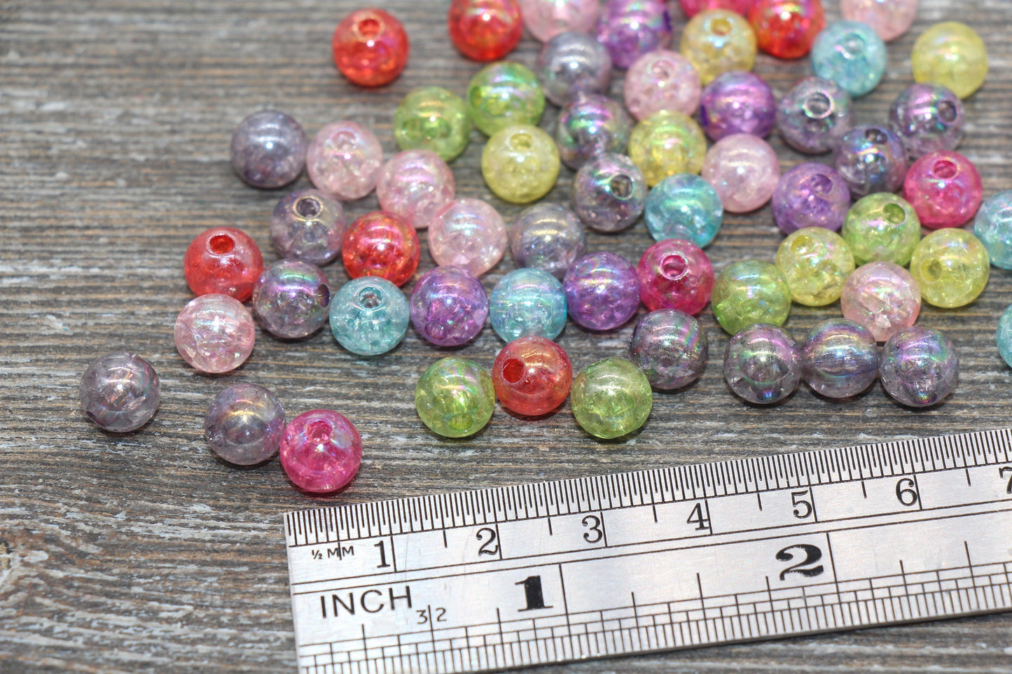 8mm Multicolor Iridescent Gumball Beads, Rainbow AB Acrylic Crackle Loose Beads, Bubblegum Beads, Chunky Beads, Smooth Round Beads #628