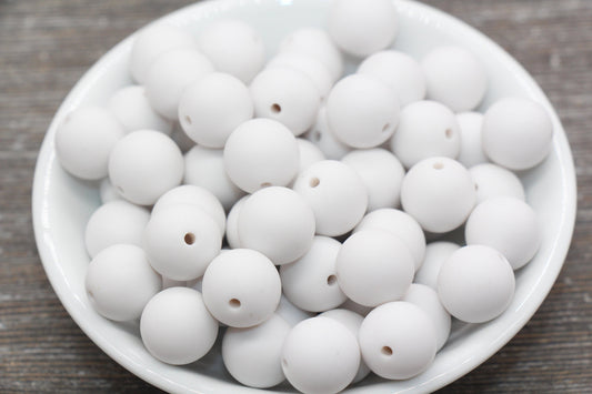 14mm Matte White Gumball Beads, Round Acrylic Loose Beads, Solid Bubblegum Beads, Chunky Beads, Round Plastic Beads #1639