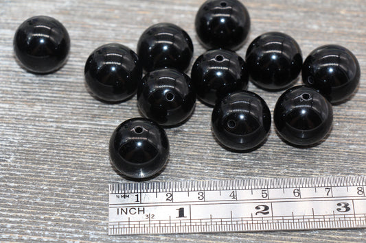 20mm Black Gumball Beads, Round Acrylic Loose Beads, Solid Bubblegum Beads, Chunky Beads, Smooth Round Plastic Beads #1646