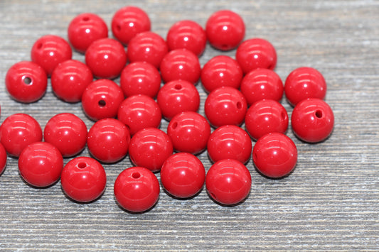 14mm Red Gumball Beads, Round Acrylic Loose Beads, Solid Bubblegum Beads, Chunky Beads, Smooth Round Plastic Beads #1647