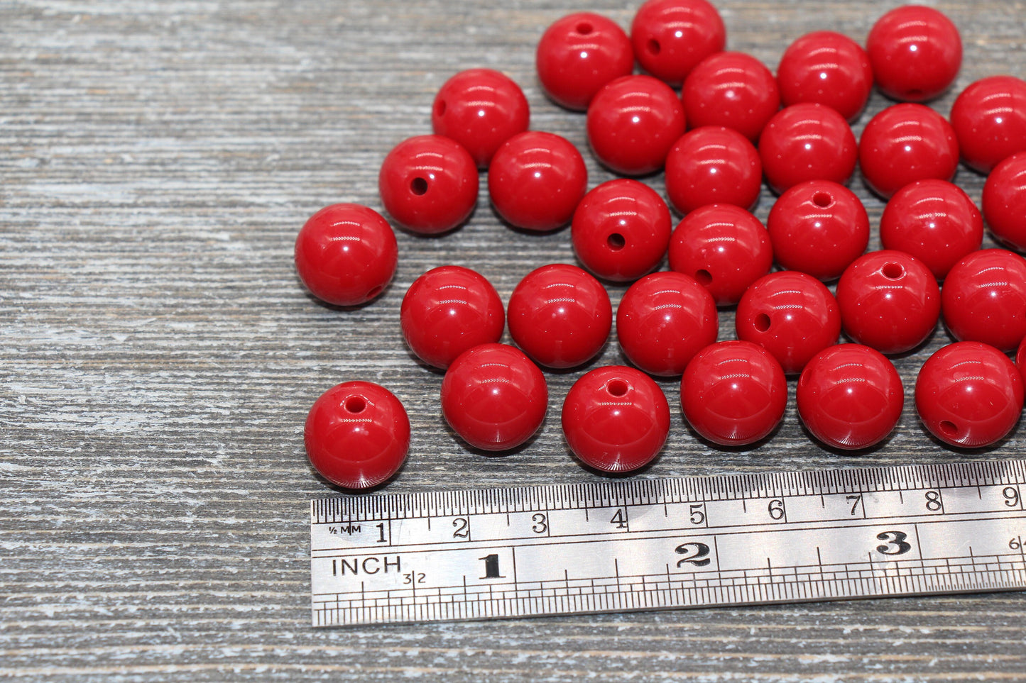 14mm Red Gumball Beads, Round Acrylic Loose Beads, Solid Bubblegum Beads, Chunky Beads, Smooth Round Plastic Beads #1647