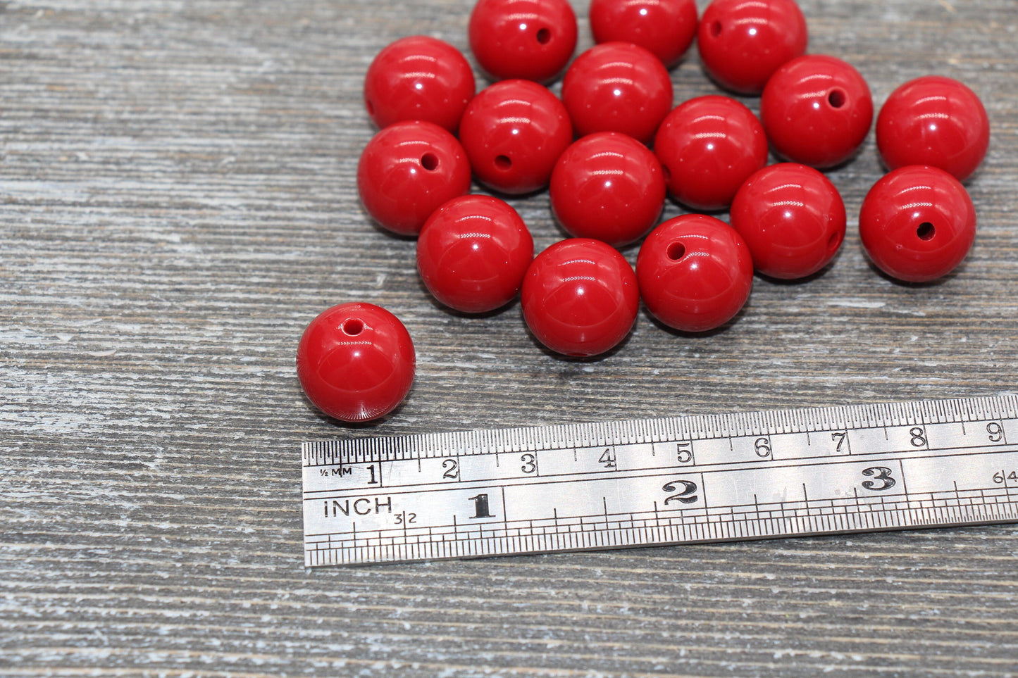 16mm Red Gumball Beads, Round Acrylic Loose Beads, Solid Bubblegum Beads, Chunky Beads, Smooth Round Plastic Beads #1648
