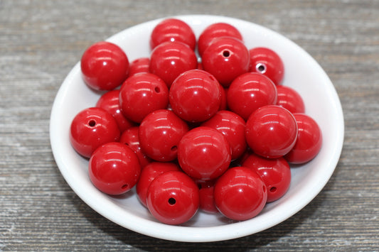 18mm Red Gumball Beads, Round Acrylic Loose Beads, Solid Bubblegum Beads, Chunky Beads, Smooth Round Plastic Beads #1649