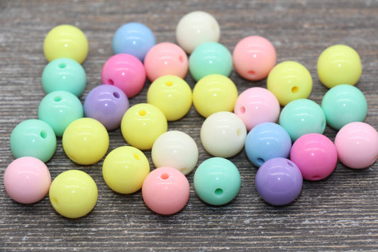 14mm Multicolor Gumball Beads, Round Acrylic Loose Beads, Solid Bubblegum Beads, Chunky Beads, Smooth Round Plastic Beads #1667