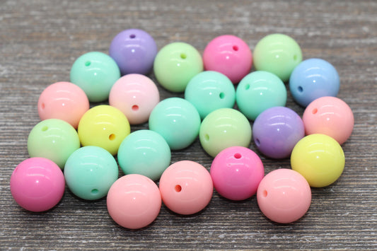 18mm Multicolor Gumball Beads, Round Acrylic Loose Beads, Solid Bubblegum Beads, Chunky Beads, Smooth Round Plastic Beads #1669