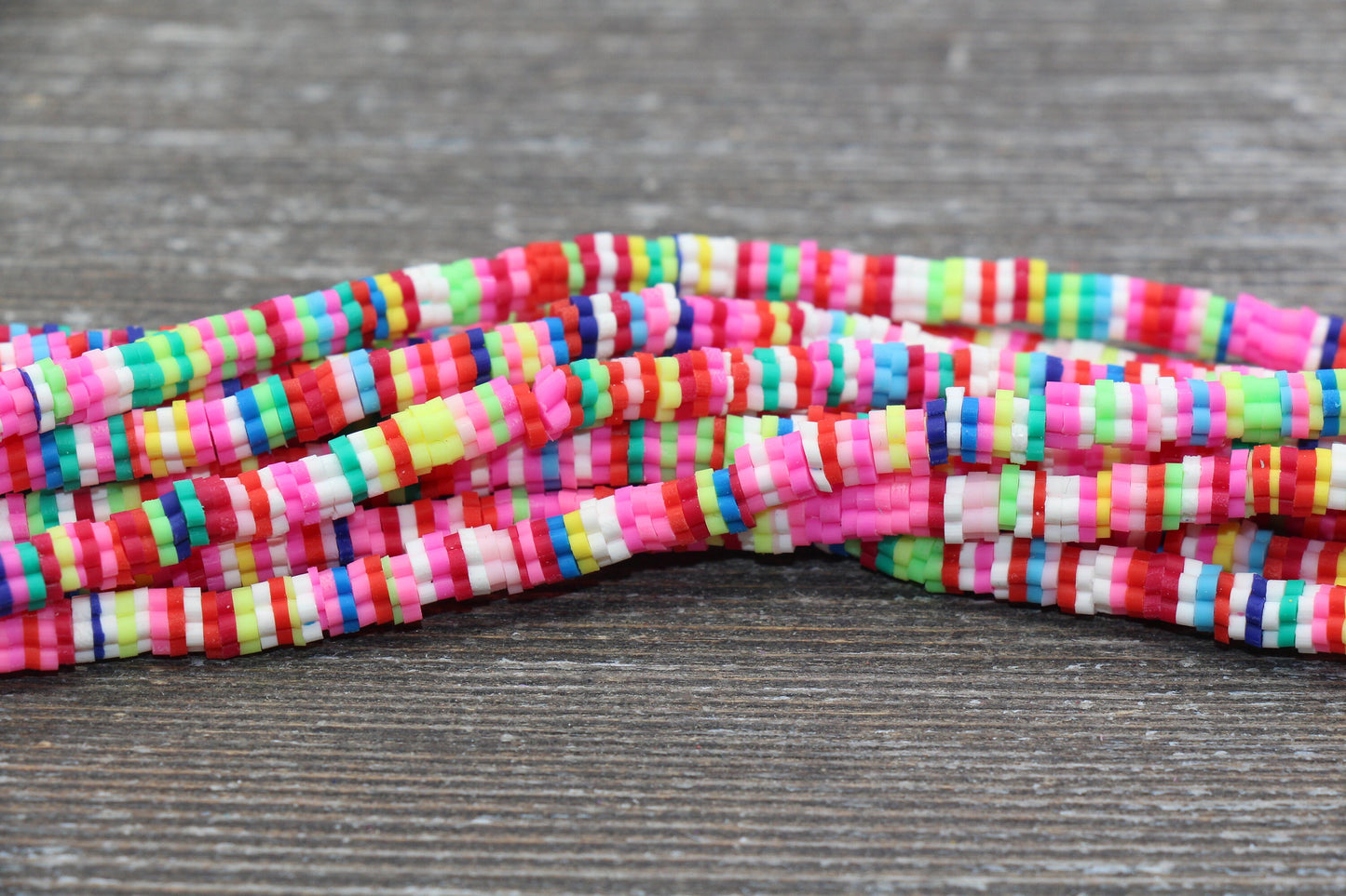 4mm Multicolored Flower Shape Heishi Beads, Polymer Clay Disc Beads, African Disc Beads, Vinyl Heishi, 16 inch Strand #197