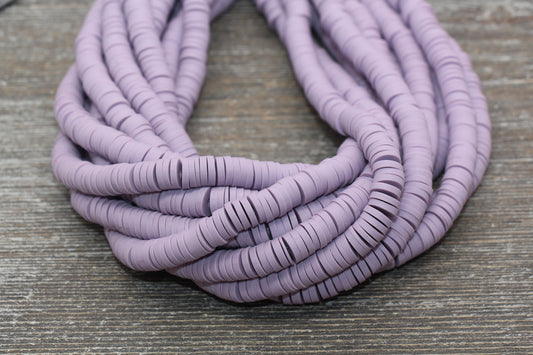 8mm Dusty Lilac Heishi Beads, Lilac Polymer Clay Disc Beads, African Disc Beads, Vinyl Heishi, 16 inch Strand #226
