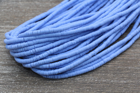 4mm Dusk Blue Heishi Beads, Blue Polymer Clay Disc Beads, African Disc Beads, Vinyl Heishi, Full Strand, Jewelry Making Beads #567