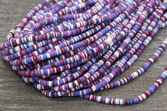 4mm Multicolored Heishi Beads, Multicolor Polymer Clay Disc Beads, Rainbow African Disc Beads, Vinyl Heishi, 16 inch Strand #219