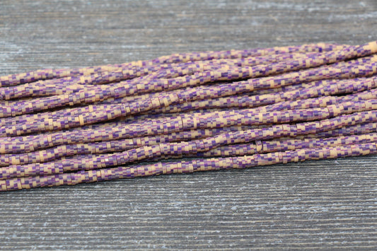 4mm Brown with Purple Speckled Heishi Beads, Multicolored Polymer Clay Disc Beads, African Disc Beads, Vinyl Heishi, 16 inch Strand #251