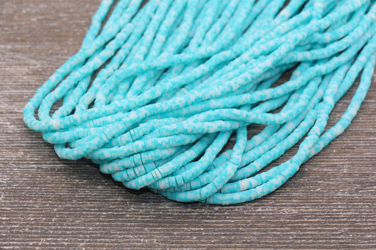 4mm Blue Speckled Heishi Beads, Mix Color Polymer Clay Disc Beads, African Disc Beads, Vinyl Heishi, 16 inch Strand #280