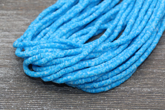 4mm Blue Speckled Heishi Beads, Mix Color Polymer Clay Disc Beads, African Disc Beads, Vinyl Heishi, 16 inch Strand #283