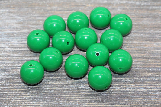 20mm Green Gumball Beads, Round Acrylic Loose Beads, Solid Bubblegum Beads, Chunky Beads, Smooth Round Plastic Beads #1678