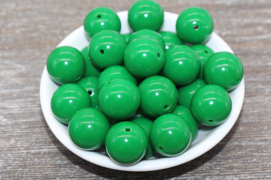 20mm Green Gumball Beads, Round Acrylic Loose Beads, Solid Bubblegum Beads, Chunky Beads, Smooth Round Plastic Beads #1678