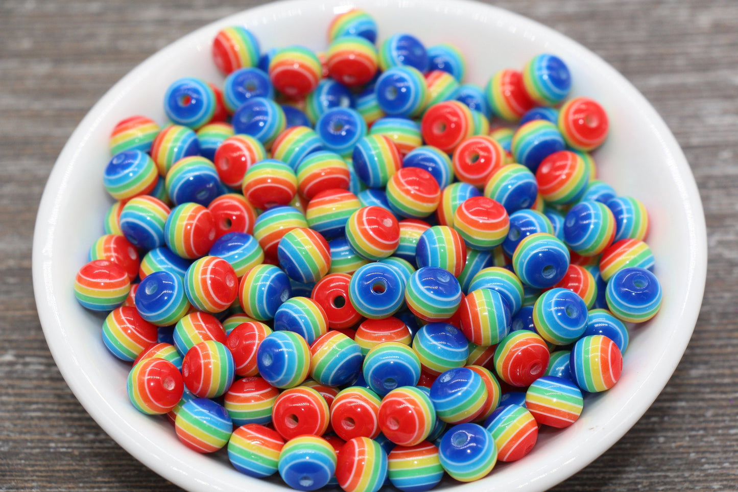 8mm Rainbow Striped Acrylic Beads, Round Acrylic Loose Beads, Striped Bubblegum Beads, Chunky Bubble Gum Beads, Round Plastic Beads #625