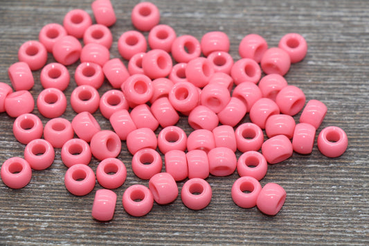 Pink Pony Beads, Acrylic Smooth Pink Loose Pony Beads, Plastic Bubblegum Beads, Chunky Beads, Spacer Beads #631