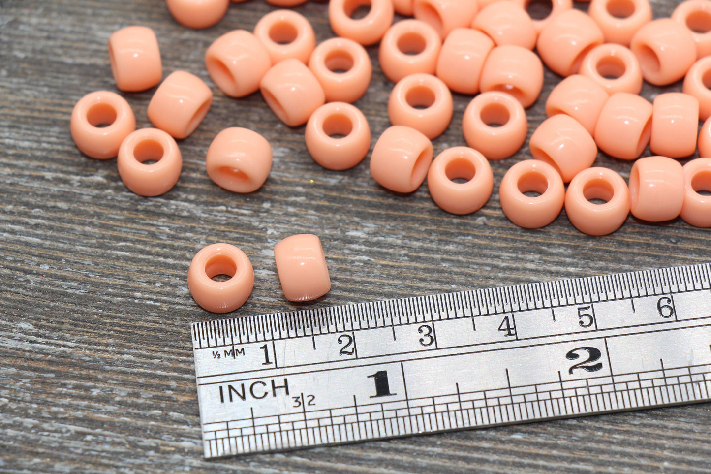 Peach Pony Beads, Acrylic Smooth Peach Loose Pony Beads, Plastic Bubblegum Beads, Chunky Beads, Spacer Beads #634
