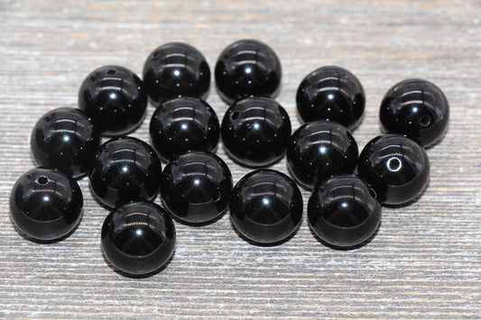 18mm Black Gumball Beads, Round Acrylic Loose Beads, Solid Bubblegum Beads, Chunky Beads, Smooth Round Plastic Beads #1645
