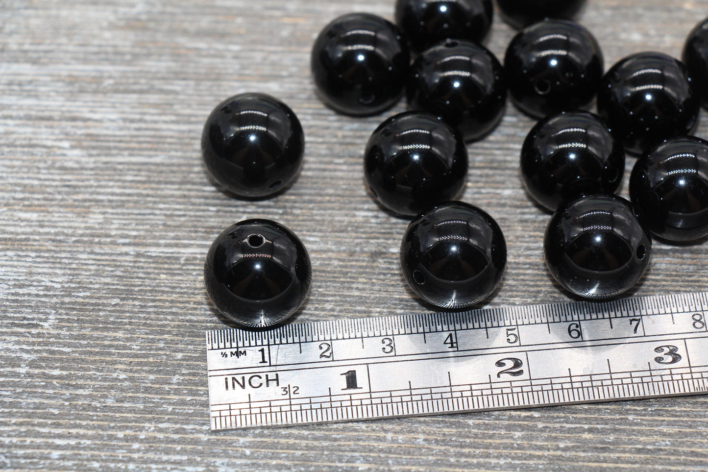 18mm Black Gumball Beads, Round Acrylic Loose Beads, Solid Bubblegum Beads, Chunky Beads, Smooth Round Plastic Beads #1645