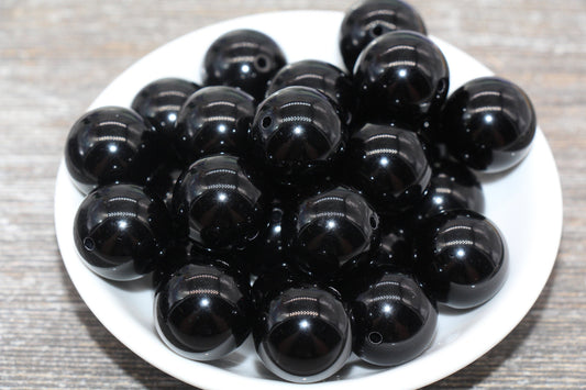 20mm Black Gumball Beads, Round Acrylic Loose Beads, Solid Bubblegum Beads, Chunky Beads, Smooth Round Plastic Beads #1646