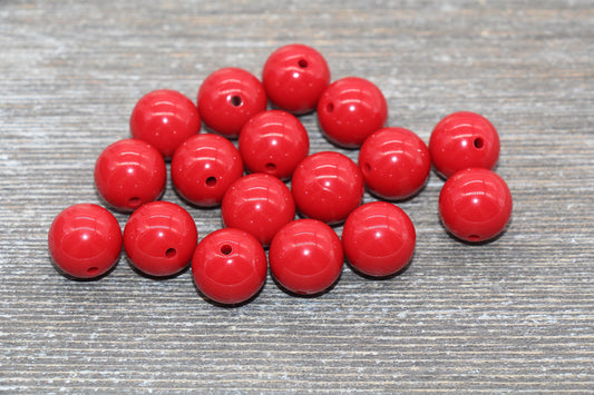 16mm Red Gumball Beads, Round Acrylic Loose Beads, Solid Bubblegum Beads, Chunky Beads, Smooth Round Plastic Beads #1648