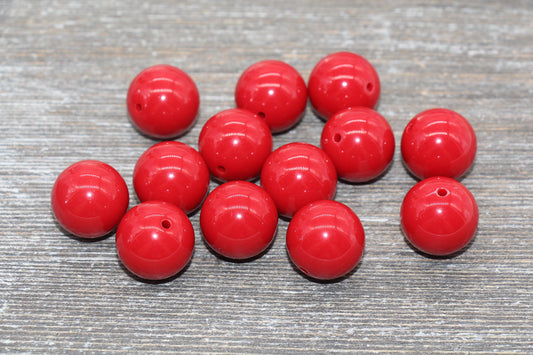 20mm Red Gumball Beads, Round Acrylic Loose Beads, Solid Bubblegum Beads, Chunky Beads, Smooth Round Plastic Beads #1650