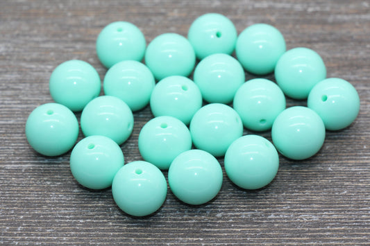 18mm Mint Green Gumball Beads, Round Acrylic Loose Beads, Solid Bubblegum Beads, Chunky Beads, Smooth Round Plastic Beads #1657