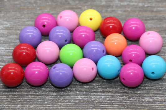 18mm Multicolor Gumball Beads, Round Acrylic Loose Beads, Solid Bubblegum Beads, Chunky Beads, Smooth Round Plastic Beads #1673