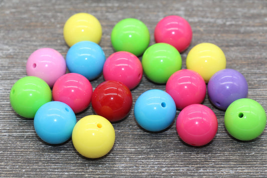 20mm Multicolor Gumball Beads, Round Acrylic Loose Beads, Solid Bubblegum Beads, Chunky Beads, Smooth Round Plastic Beads #1674