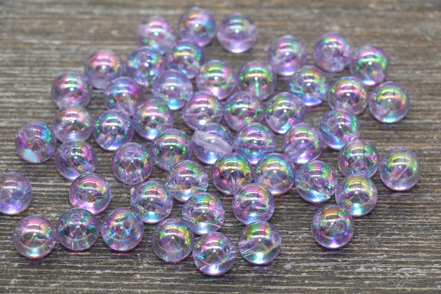 10mm Light purple AB Round Beads, Iridescent Acrylic Gumball Beads, Transparent Round Spacer Beads, Bubblegum Beads, Plastic Round Bead #212